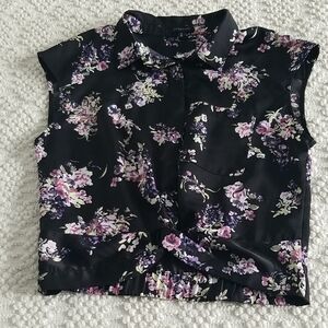 Dynamite Black and Purple Floral Blouse